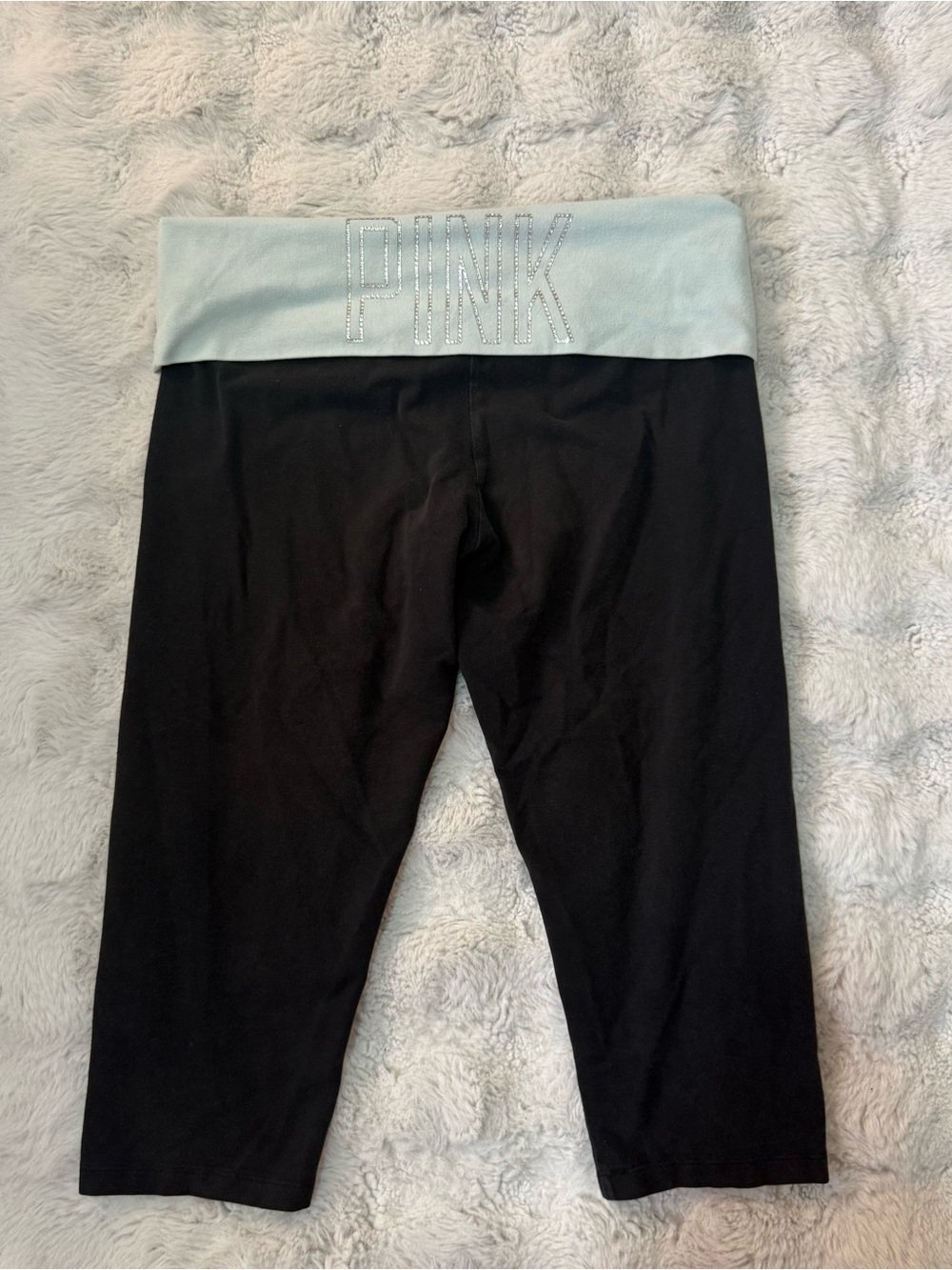 Victoria’s Secret PINK Y2K Bling Rhinestone Foldover Capri Yoga Pants Black